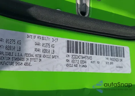 2017 Dodge Charger R/T Rwd from USA, damaged, VIN 2C3CDXCT9HH576455